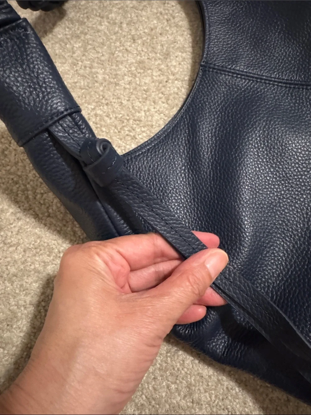 LAGGO Bella Hobo Bag Navy Pebbled Leather Slouchy Ruched Handle-Medium